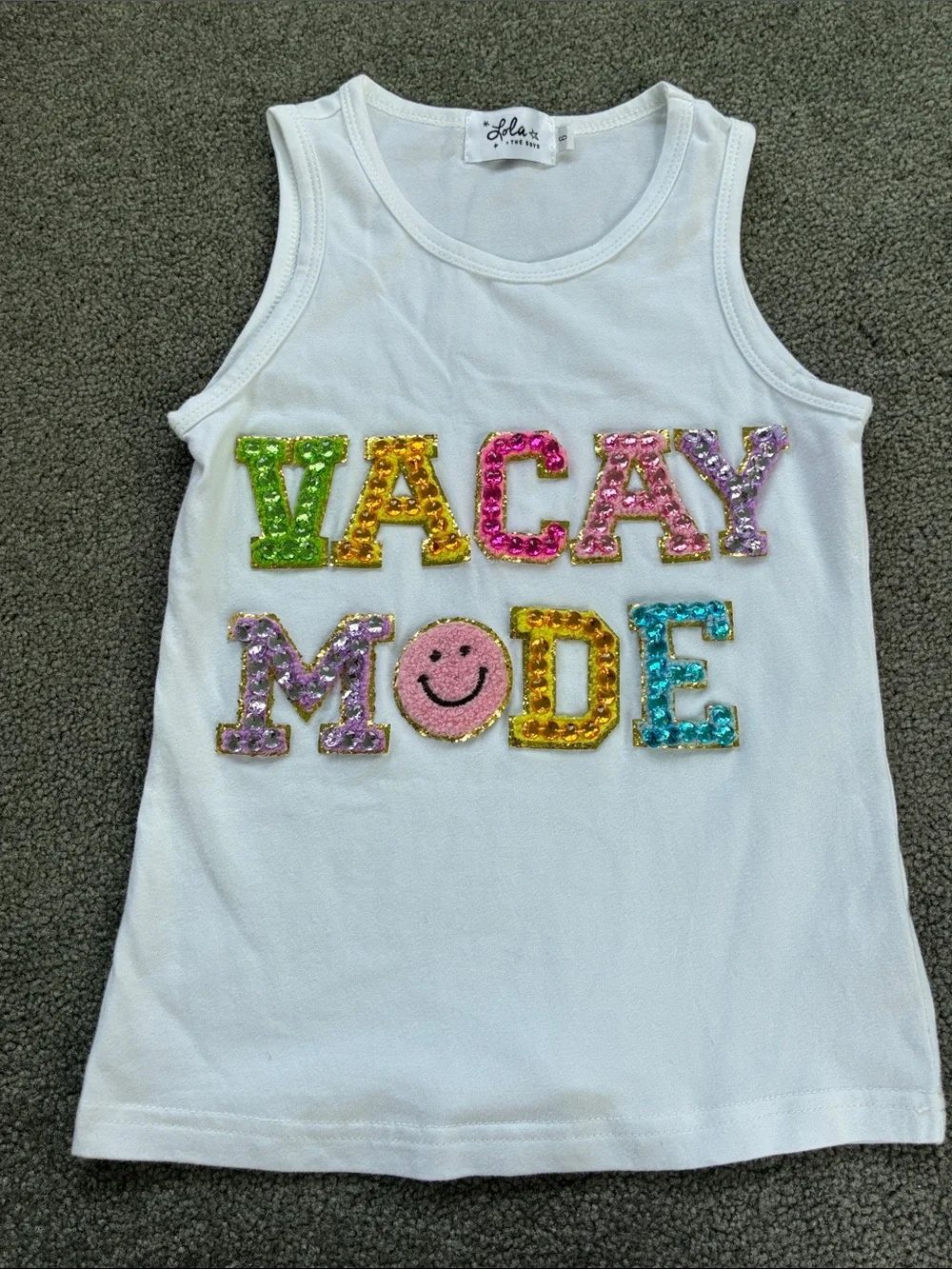 Lola + The Boys White Tank Top with Multicolor Rhinestone 